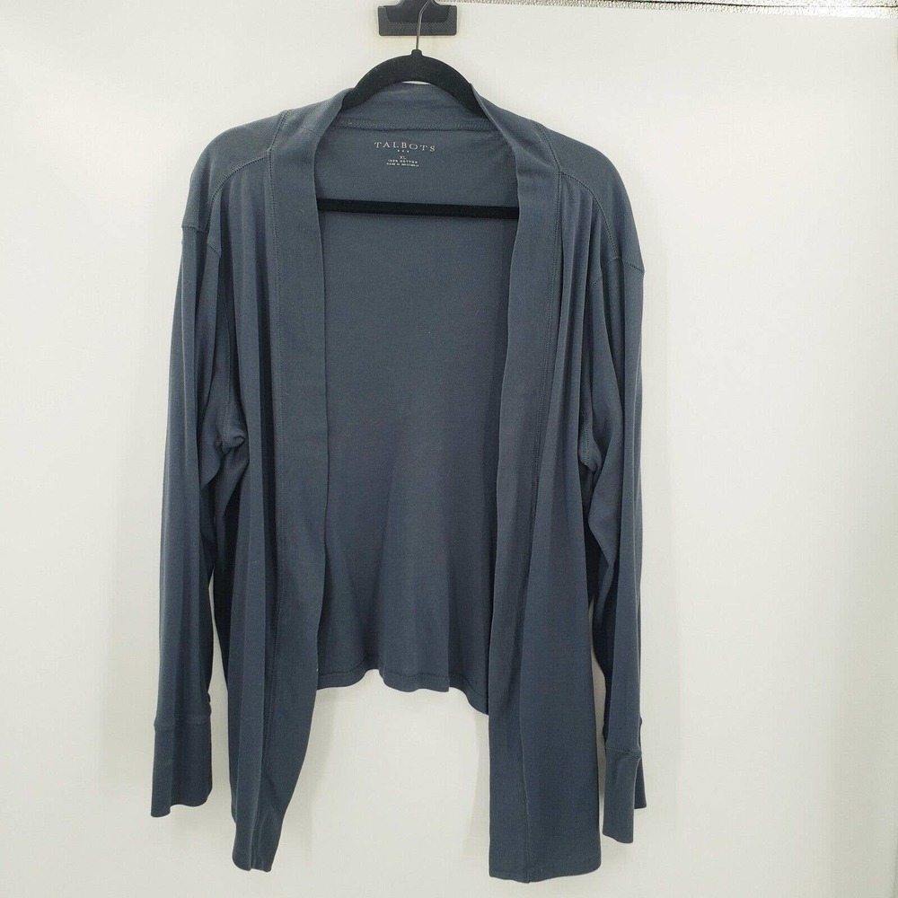Tablots blue knit open front cardigan womens size XL asymmetrical hem cotton - Picture 9 of 9